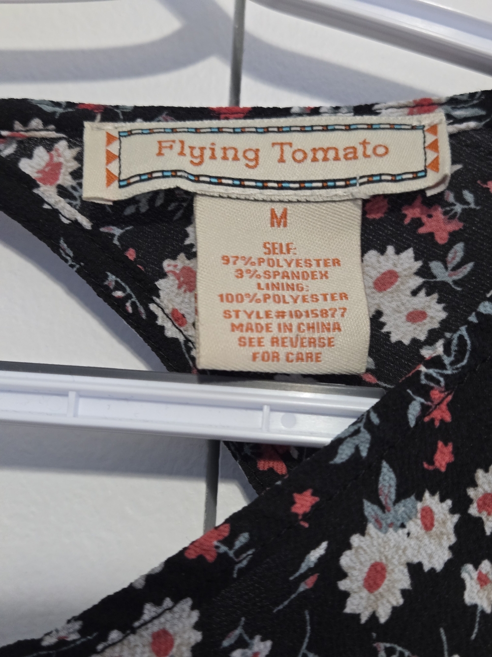 Flying Tomato Floral Mini Dress Long Sleeve Tie Front Cutout Black Boho Size M - Picture 2 of 6